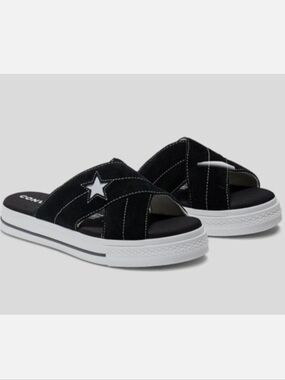 Retro Converse All Star Platform Slides Black & White Suede 90s Sporty Size 5
